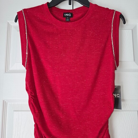 NWT I.N.C. International Concepts Women's Ruched-Side Embelished  Shimmery Tee - Picture 1 of 14